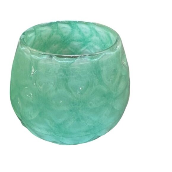 Embossed Green Glass Vase & Candle Holder Set Of 3 - Picture 3 of 11